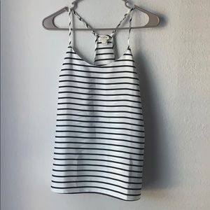 J Crew White and Black Striped Racerback Tank